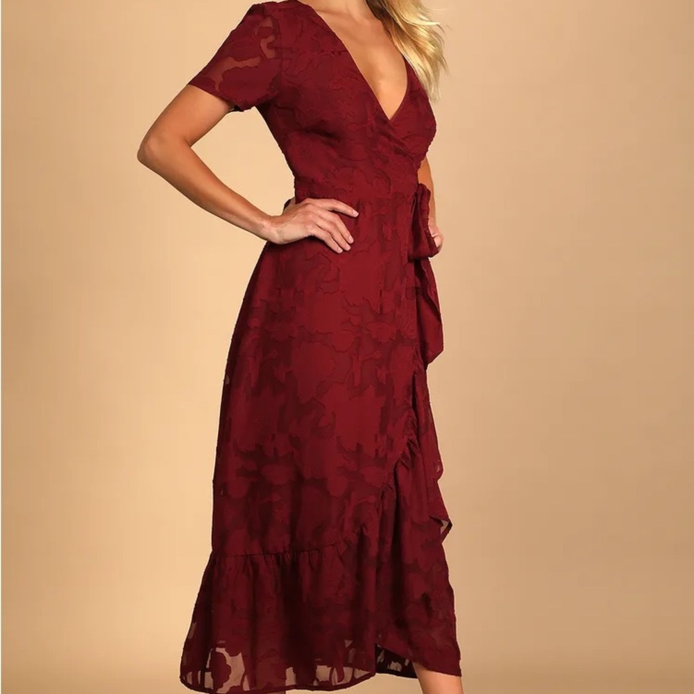 Lulus Burgundy Wrap Dress Size Large